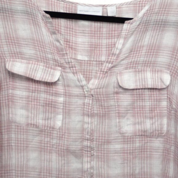 New York and Company, Soft Pink Plaid Top, Large - Picture 2 of 5